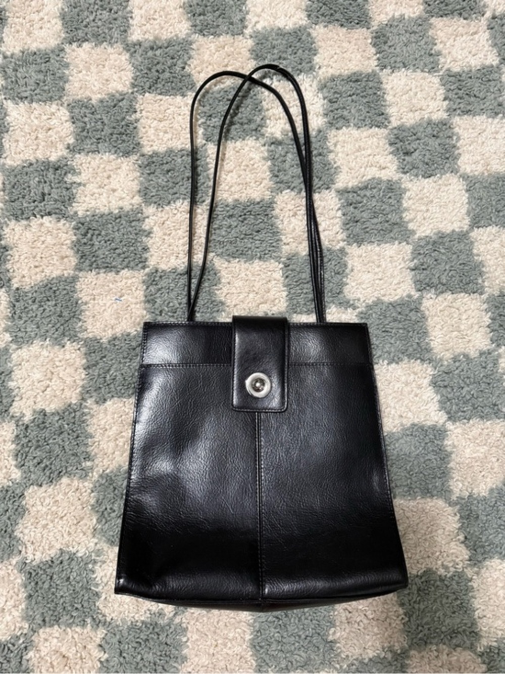 Pelle Studio Black Leather Shoulder Structured Tote Bag Sleek City Silver Clasp